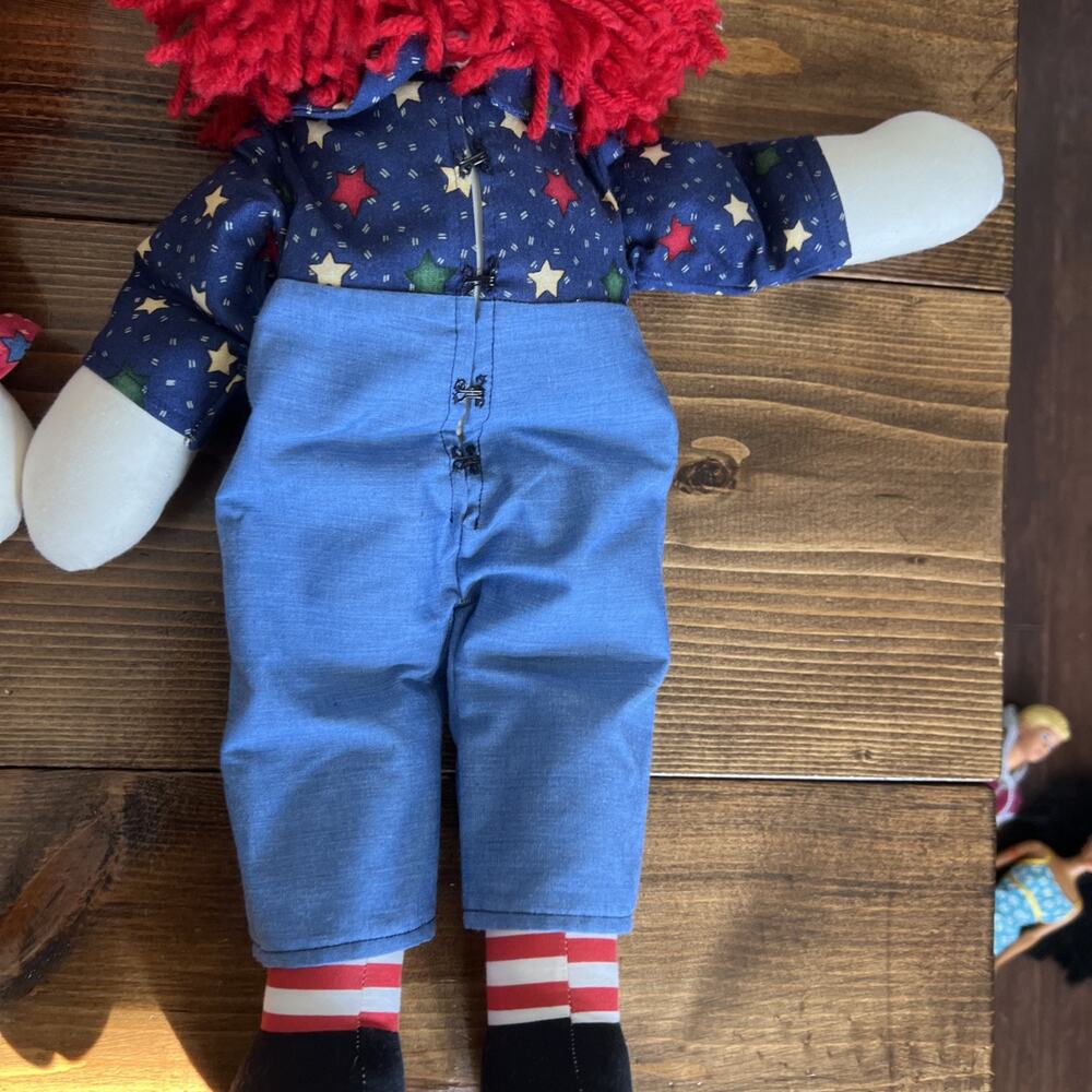 RARE RAGGEDY ANN & ANDY 18” RAG DOLL SET Handmade Red Dress W Stars & Apron VGUC - Picture 16 of 16